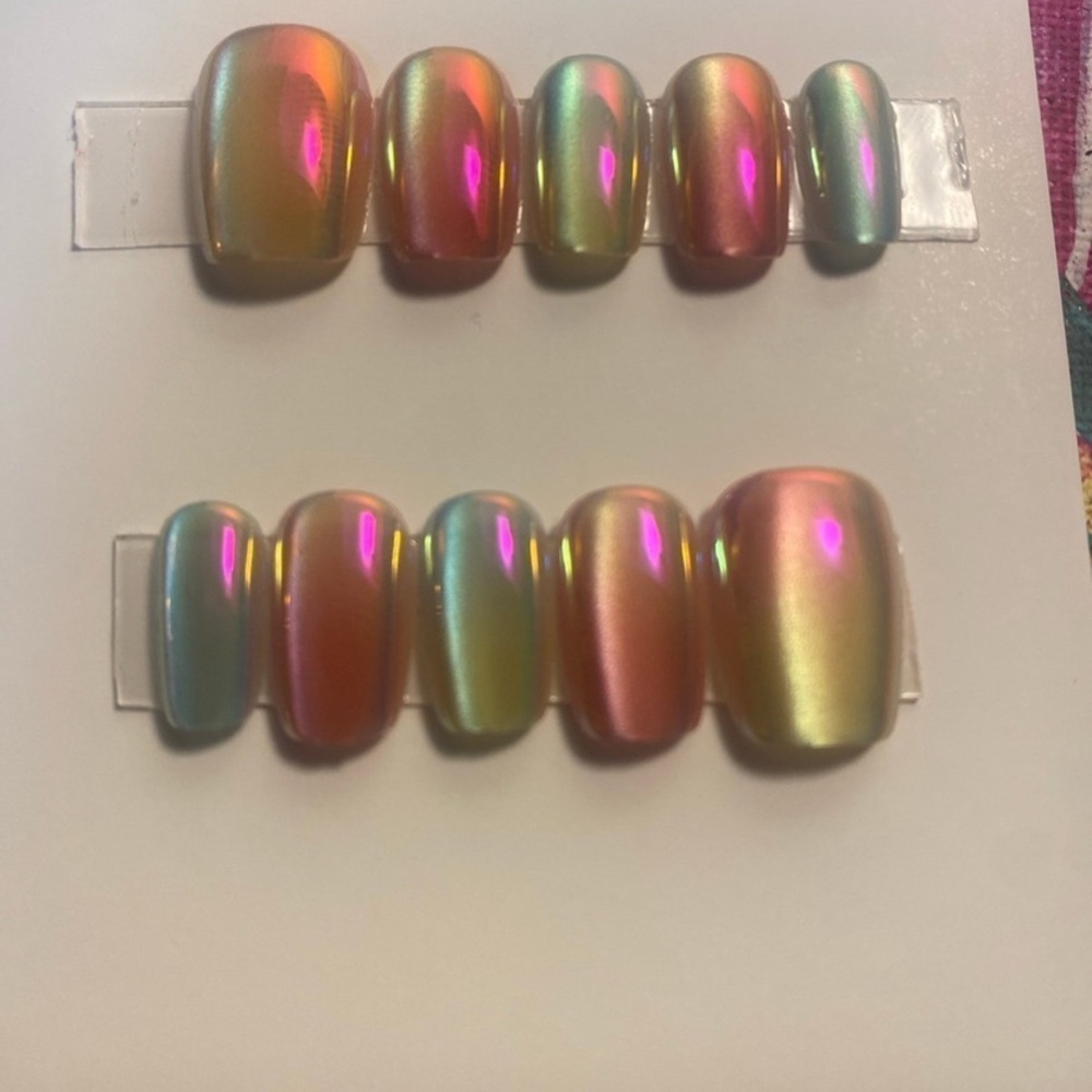 CUSTOM✨Cat Eye Glitter Square Press On Nails Set / Cute Gradient Rainbow/10pcs
